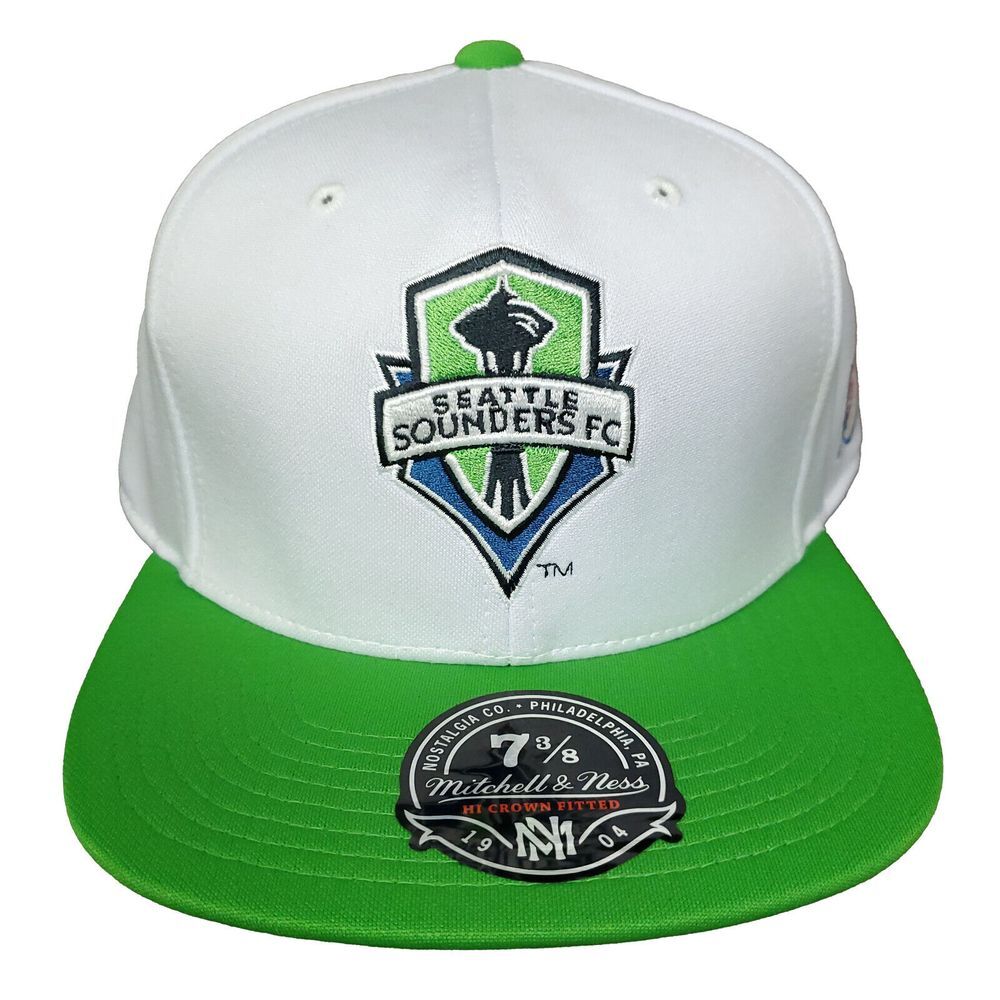 Seattle Sounders Mitchell & Ness‎ MLS Fitted 7 3/8 Flatbill Hat Cap 3D Logo NWT